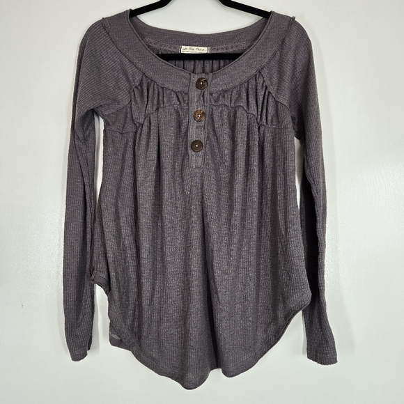 We The Free Tops - Free People Must Have Henley Gray Waffle Thermal Top Size XS Long Sleeve‎ Light
